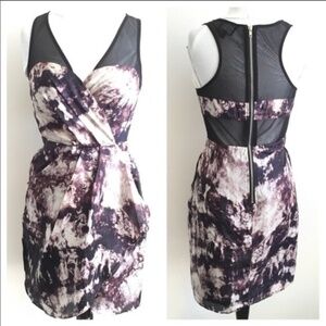 Greylin Black Purple Dye Print Silk Mini Dress